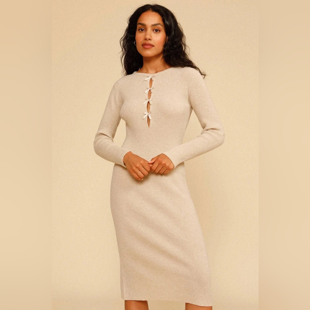ROUJE ERIN 100% WOOL SWEATER DRESS - CREAM BEIGE SIZE FR 36 / US 4
